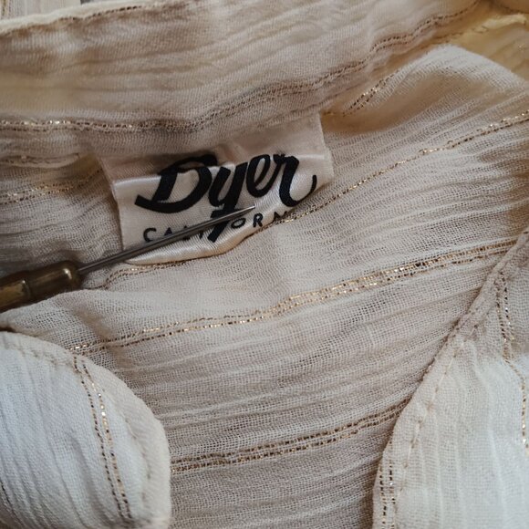 Medium True Vintage Boho Blouse Mandarin Collar Drawstring Hem Roll-Up Byer 70s - Picture 9 of 13